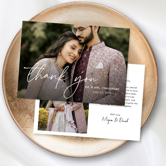Carte De Remerciements Mariage photo moderne minimal élégant à la main (Créateur téléchargé)
