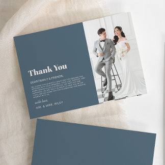 Carte De Remerciements Mariage photo moderne minimaliste Marine bleu beig