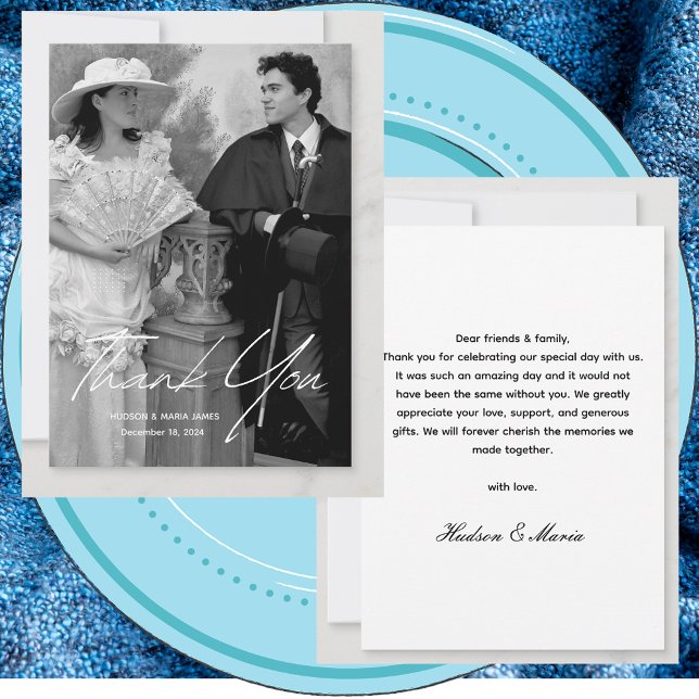 Carte De Remerciements Mariage photo moderne simple Script classique pers (Créateur téléchargé)