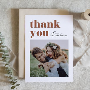 Carte De Remerciements Mariage Photo Moderne Typographie Rétro Terracotta