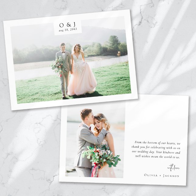 Carte De Remerciements Mariage photo Monogramme 2 minimaliste (Créateur téléchargé)