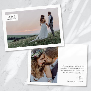 Carte De Remerciements Mariage photo Monogramme 2 minimaliste