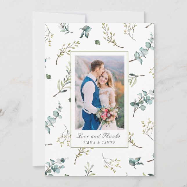 Carte De Remerciements Mariage photo Motif Sage Watercolor Eucalyptus (Devant)