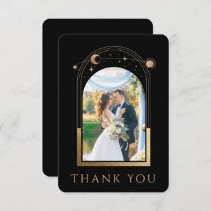 Carte De Remerciements Mariage photo Mystical Chic Black Gold Star Moon