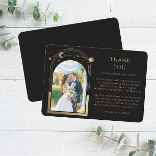 Carte De Remerciements Mariage photo Mystical Chic Black Gold Star Moon