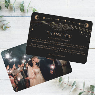 Carte De Remerciements Mariage photo Mystical Chic Black Gold Star Moon