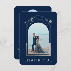 Carte De Remerciements Mariage photo Mystical Chic Blue Silver Star Moon