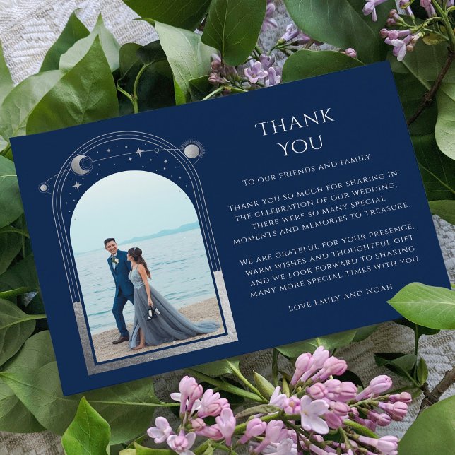 Carte De Remerciements Mariage photo Mystical Chic Blue Silver Star Moon (Créateur téléchargé)