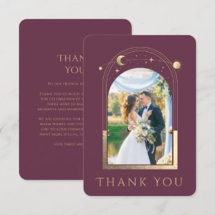 Carte De Remerciements Mariage photo Mystical Chic Plum Gold Star Moon