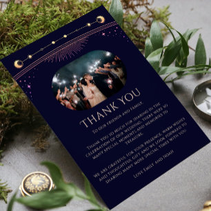 Carte De Remerciements Mariage photo mystique Rainbow Blue Sun Moon Star