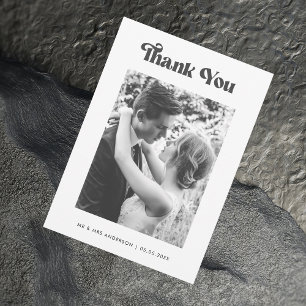 Carte De Remerciements Mariage photo noir blanc Retro Vintage Typographie