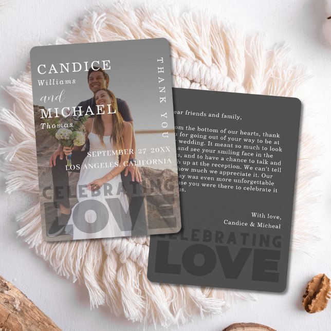 Carte De Remerciements Mariage photo noir et blanc moderne (Créateur téléchargé)