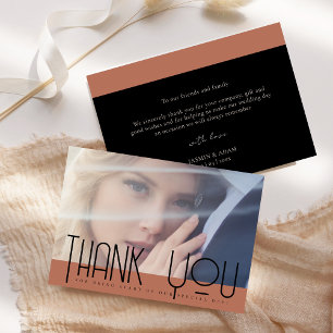 Carte De Remerciements Mariage Photo Noir Terracotta Moderne