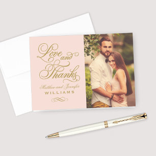 Carte De Remerciements Mariage Photo Or Rose Gold Amour et Remerciements