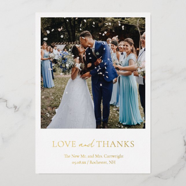 Carte de remerciements Mariage photo or simple et  (Recto)