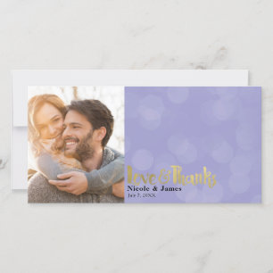Carte De Remerciements Mariage Photo Or Violet Amour & Remerciements Merc