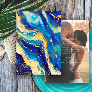 Carte De Remerciements Mariage photo personnalisé Blue Gold de la Royal N