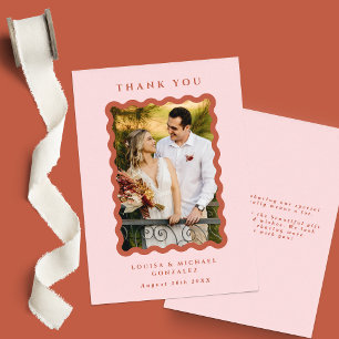 Carte De Remerciements Mariage photo Retro Wavy Frame