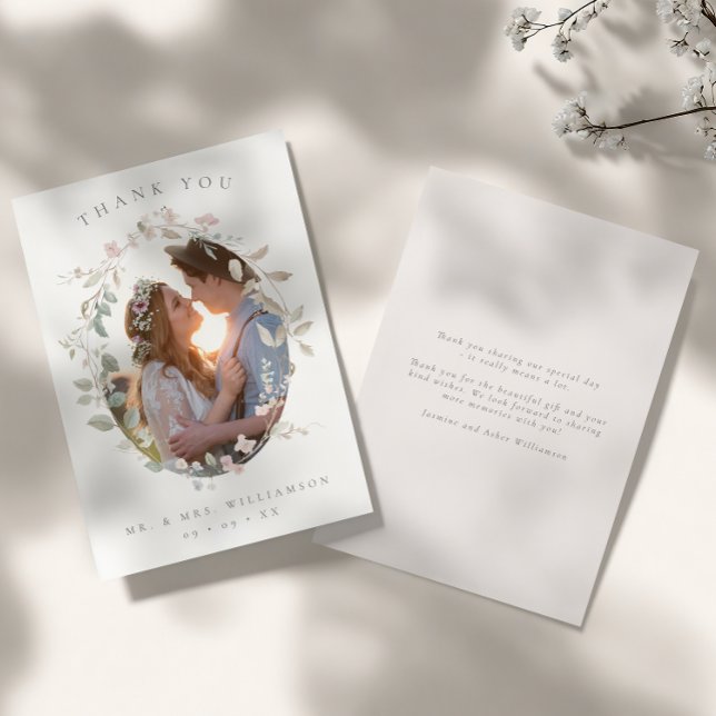 Carte De Remerciements Mariage photo Romantic Blush Floral Wreath (Créateur téléchargé)