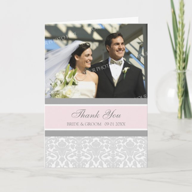 Carte De Remerciements Mariage photo rose Grey (Devant)
