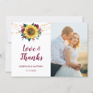 Carte De Remerciements Mariage photo Rustic Sunflowers