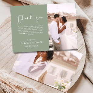 Carte De Remerciements Mariage photo Sage Green Script