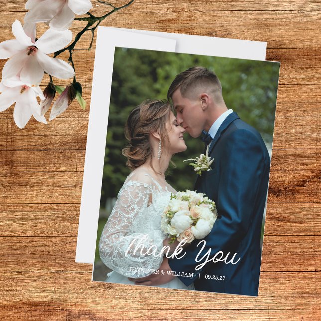 Carte De Remerciements Mariage Photo Script Moderne (Créateur téléchargé)