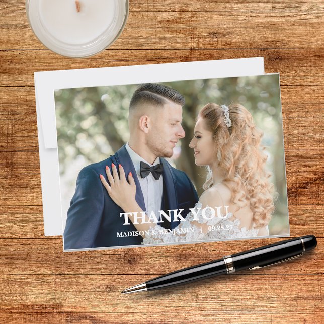 Carte De Remerciements Mariage Photo Script Moderne (Créateur téléchargé)