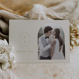 Carte De Remerciements MARIAGE photo SHYLAH Flat Minimal Gold Cream Boho