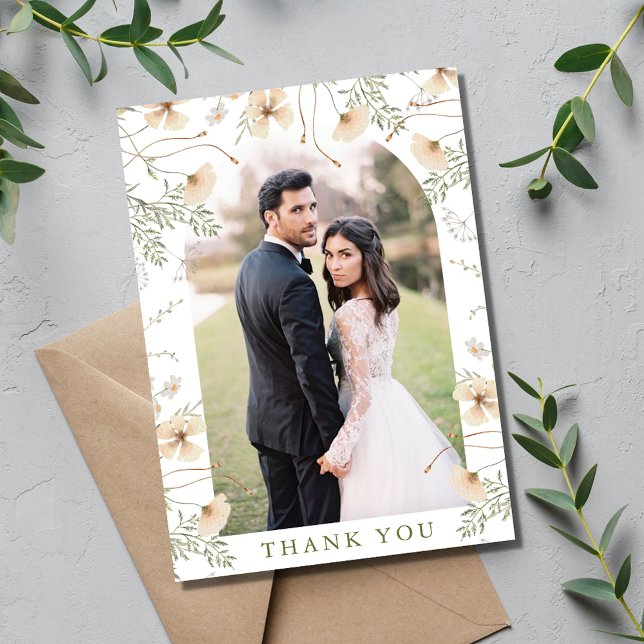 Carte De Remerciements Mariage photo simple Fleur sauvage Arch (Simple Wildflowers Arch Photo Wedding Thank You Card)