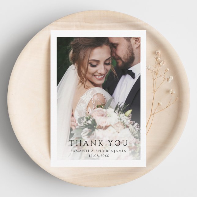 Carte De Remerciements Mariage photo simple moderne (Modern Simple Photo Wedding Thank You Card)