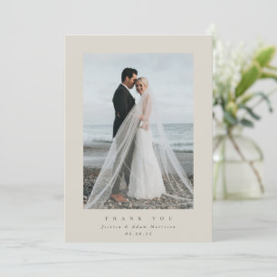 Carte De Remerciements Mariage photo simple Ultra Minimal Beige