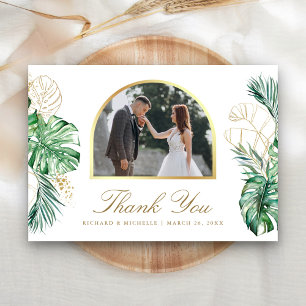 Carte De Remerciements Mariage Photo sous l'Arche de Palmier Or Tropical