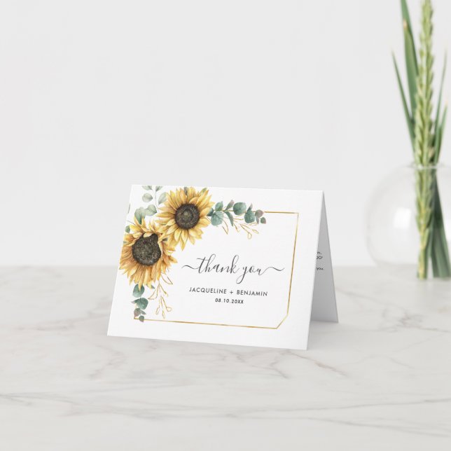 Carte De Remerciements Mariage photo Sunflower Eucalyptus (Devant)
