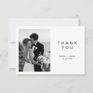 Carte De Remerciements Mariage Photo Ultra Minimaliste Noir et Blanc