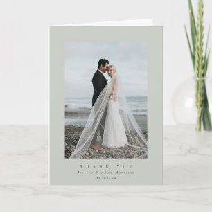 Carte De Remerciements Mariage photo unique gris-vert ultra-minimal