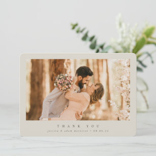 Carte De Remerciements Mariage photo unique minimaliste Beige Elegant