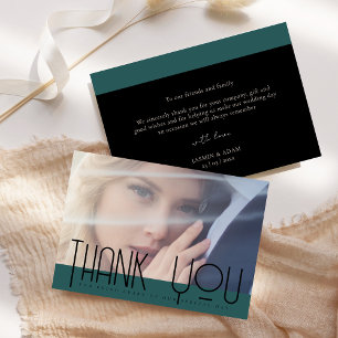 Carte De Remerciements Mariage Photo Vert Émeraude Élégant Noir