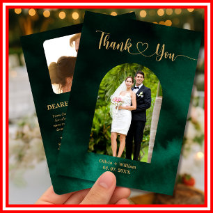 Carte De Remerciements Mariage photo vert émeraude et or