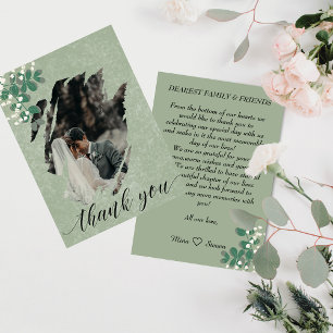Carte De Remerciements mariage photo vert eucalyptus et Gypsophila