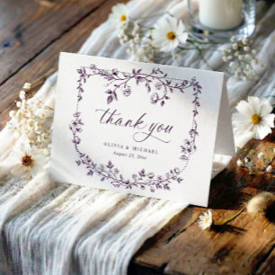 Carte De Remerciements Mariage Photo Violet Aubergine Vieilli Tan