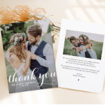 Carte De Remerciements Mariage photo White Modern Calligraphy<br><div class="desc">Envoyez des remerciements à votre famille et à vos amis avec ce carte de remerciements photo personnalisable. Il dispose d'une couverture photo typographique moderne. Personnalisez en ajoutant votre photo et vos détails. Ce carte de remerciements photo est parfait pour les mariages,  diplômes,  anniversaires et autres événements.</div>