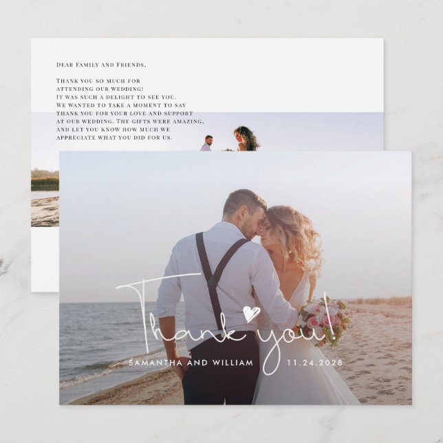 Carte De Remerciements Mariage Photos Script Love Heart (Devant / Derrière)