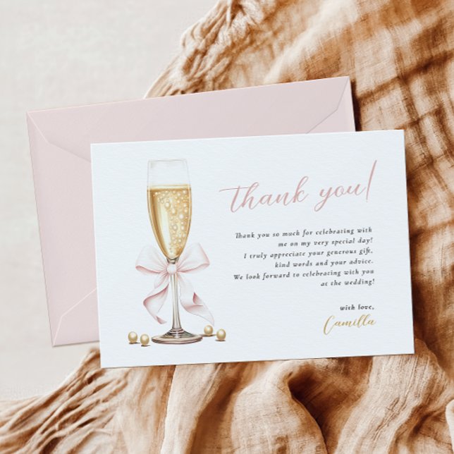 Carte De Remerciements Mariage Pink Bow Perles & Prosecco (Créateur téléchargé)