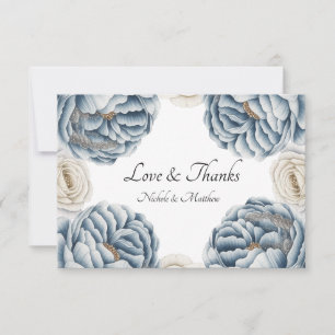 Carte De Remerciements Mariage Pivoine et Bleu Poussiéreux et Blanc