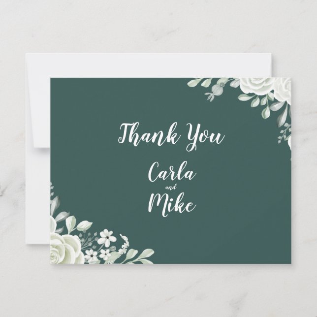 Carte de remerciements Mariage plat à feuilles ver (Devant)