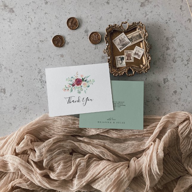 Carte De Remerciements Mariage plat contemporain Eucalyptus Floral (Créateur téléchargé)