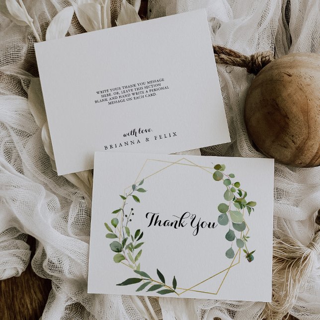 Carte De Remerciements Mariage plat Feuille géométrique Tropical Gold (Créateur téléchargé)