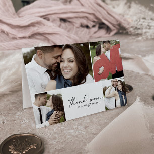 Carte De Remerciements Mariage plié de collection photo Modern Script 4