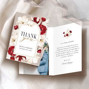 Carte De Remerciements Mariage plié rouge rubis et blanc